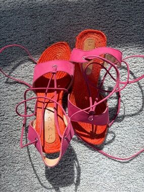 Hype Pink Lace-Up Sandals with Orange Insole